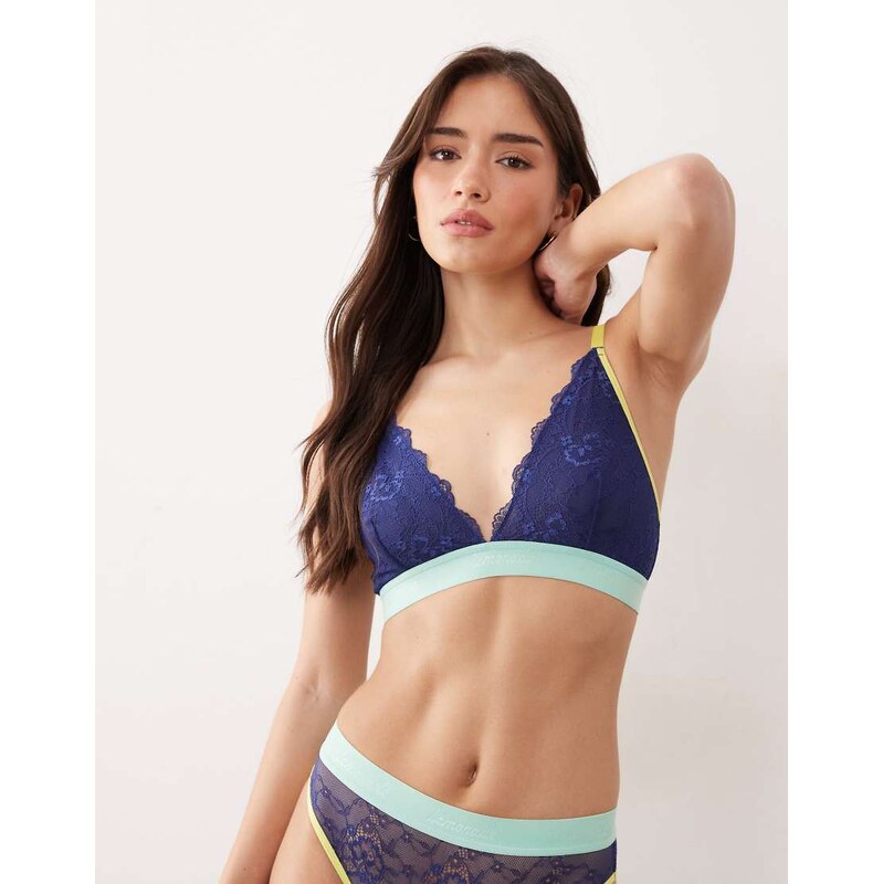 Lemonade Dolls Trilogy lace bralette in navy and green-Multi 113286280