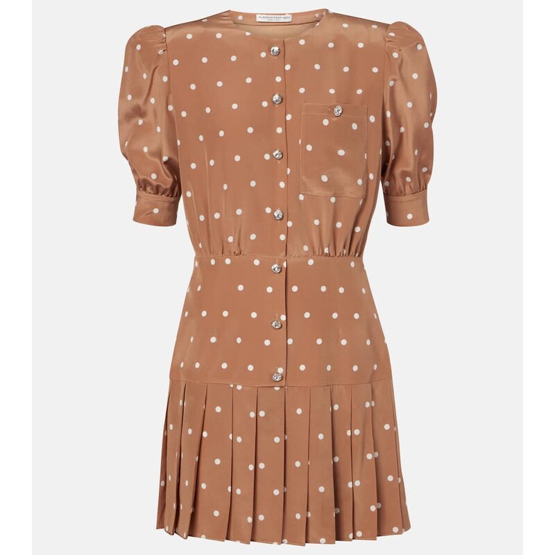 Alessandra Rich Pleated polka-dot silk minidress