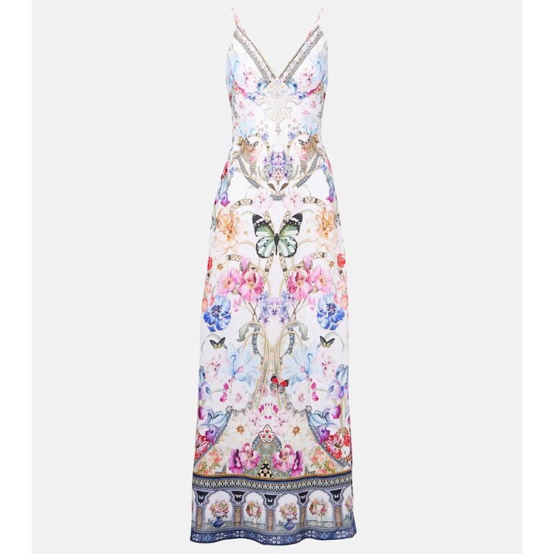 Camilla Crystal-embellished linen slip dress