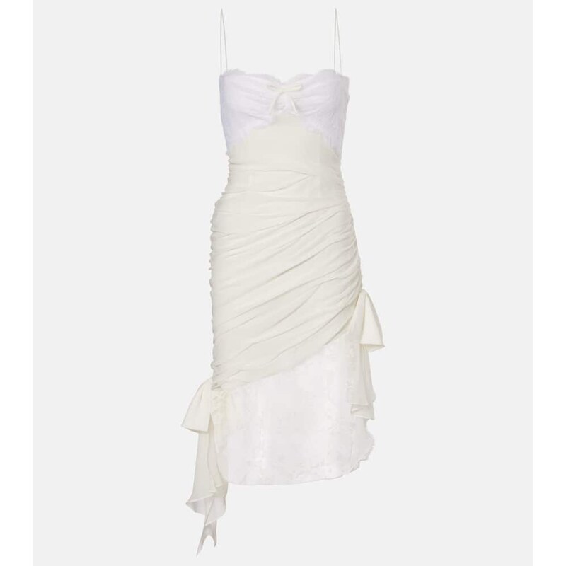 Alessandra Rich Lace-trimmed silk georgette midi dress