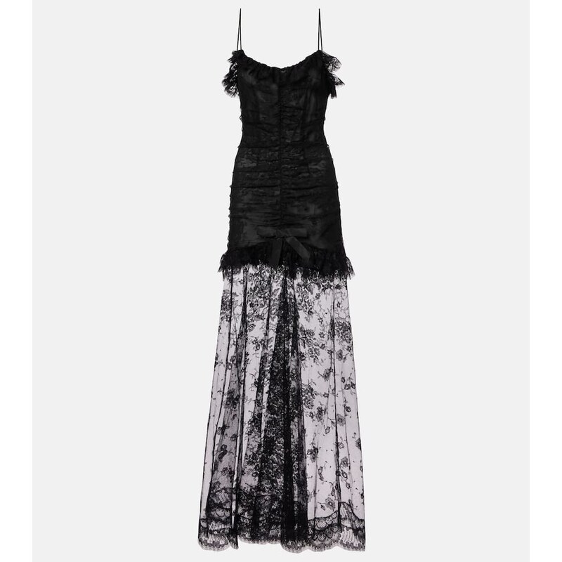 Alessandra Rich Bow-detail cotton-blend lace gown