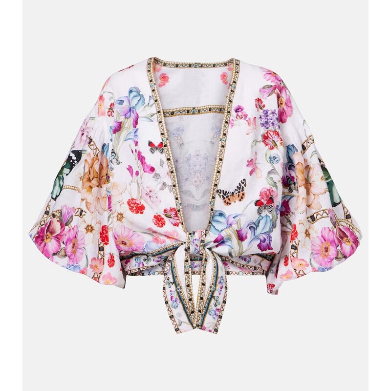 Camilla Floral linen crop top