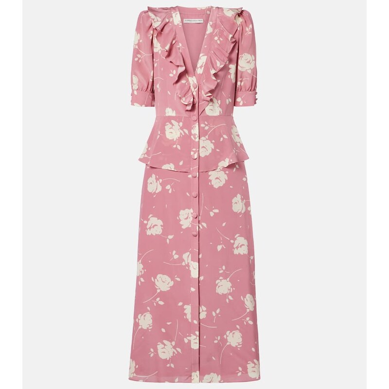 Alessandra Rich Floral ruffled silk midi dress
