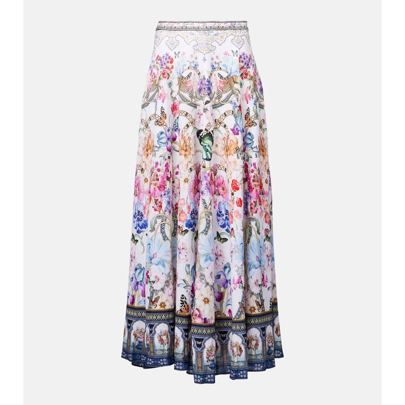 Camilla Crystal-embellished linen maxi skirt