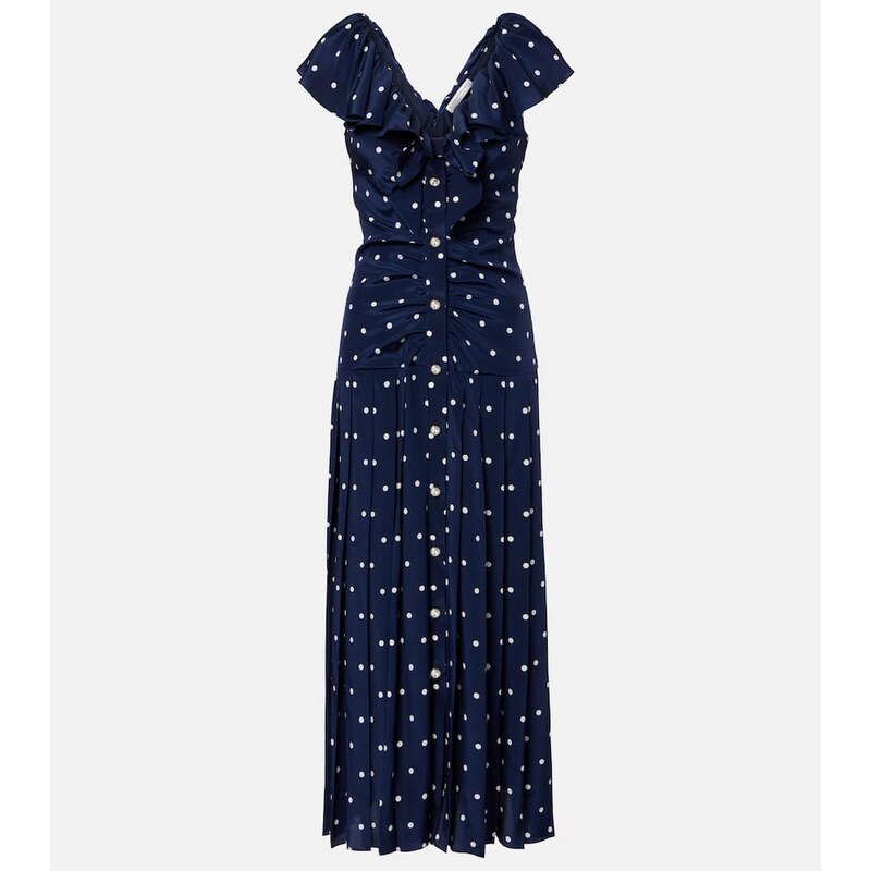 Alessandra Rich Polka-dot ruffled silk midi dress