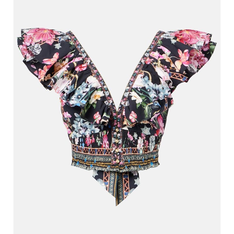 Camilla Crystal-embellished cotton crop top