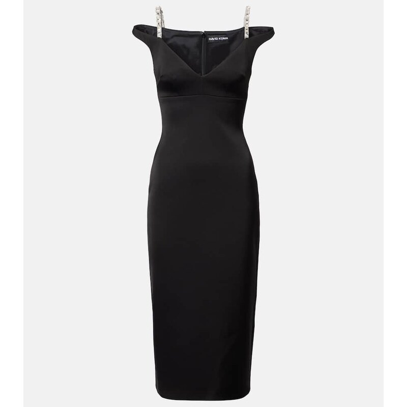 David Koma Crystal-embellished satin midi dress