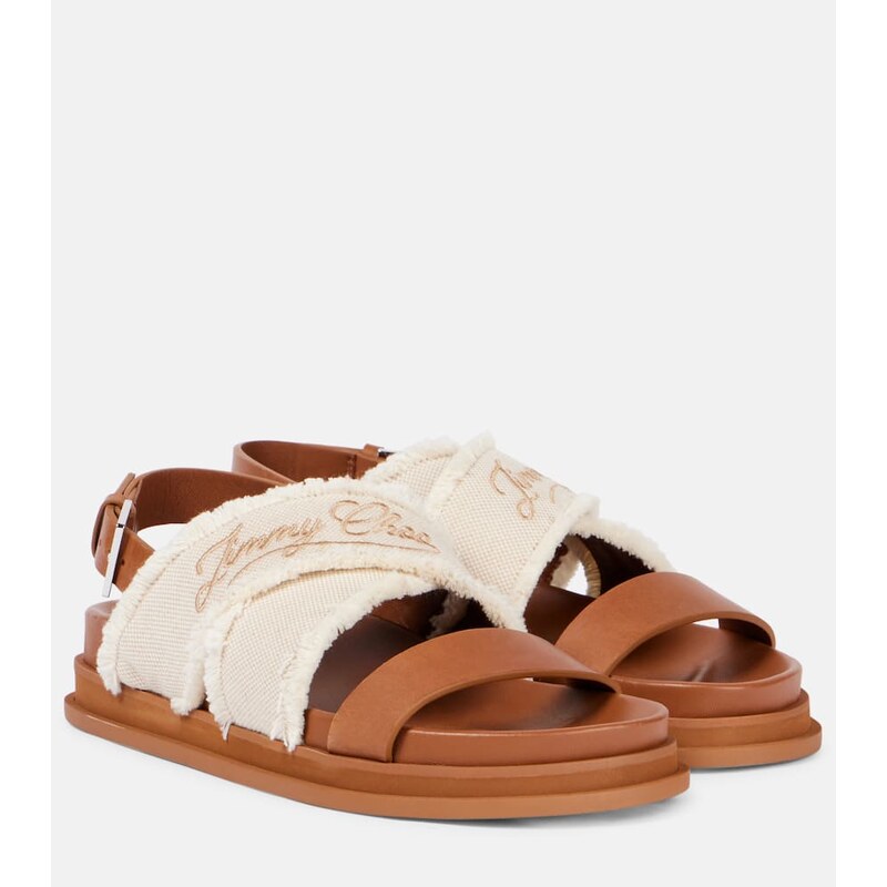 Jimmy Choo Joa embroidered canvas and leather sandals
