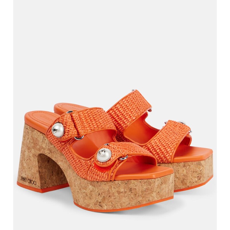 Jimmy Choo Fayence 95 raffia platform mules