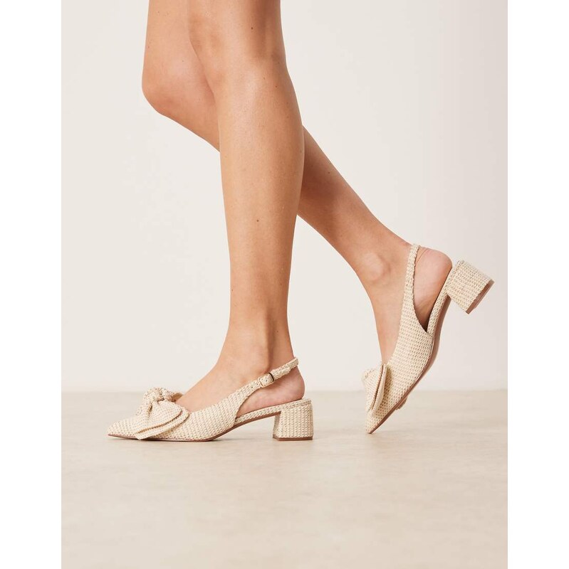 ASOS DESIGN Symbol bow slingback mid block heeled shoes in