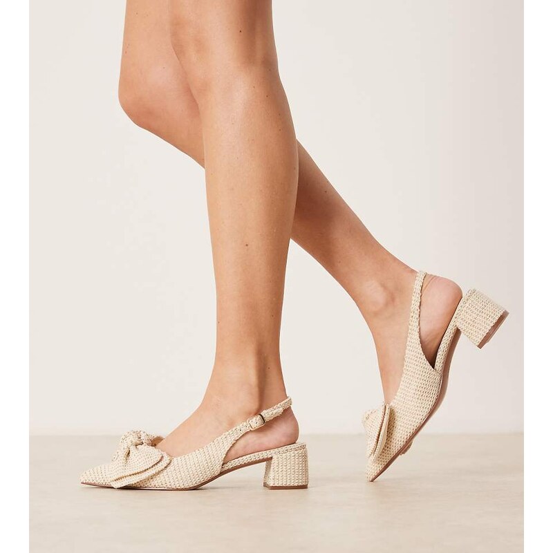 ASOS DESIGN Wide Fit Symbol bow slingback mid block heeled shoes