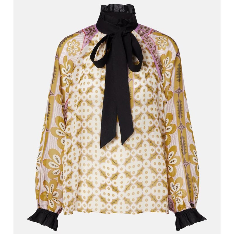 La DoubleJ Cerere printed tie-neck silk blouse