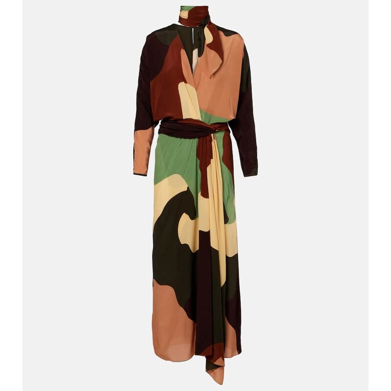Johanna Ortiz Printed scarf-detail silk maxi dress