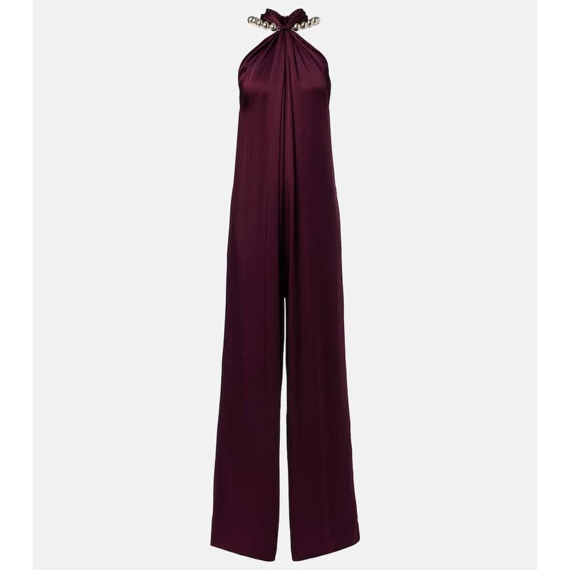 Stella McCartney Embellished halterneck satin jumpsuit