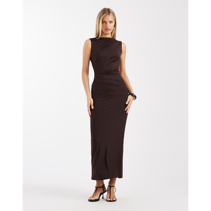 4th & Reckless slinky sleeveless ruched slash neck maxi dress in