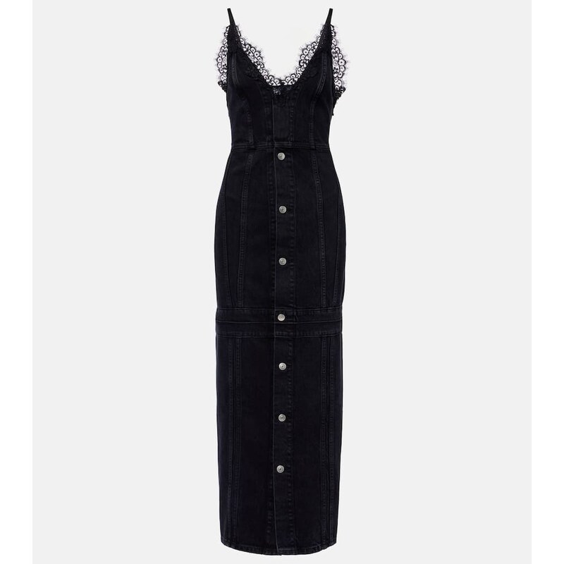 Stella McCartney Lace-trimmed denim maxi dress