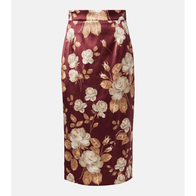 Dolce&Gabbana Floral high-rise satin midi skirt