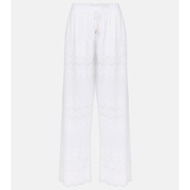 Melissa Odabash Immy broderie anglaise cotton wide-leg pants