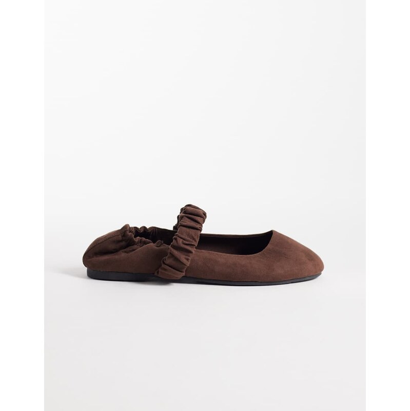 ASOS DESIGN Lira scrunch detail mary jane ballets in chocolate