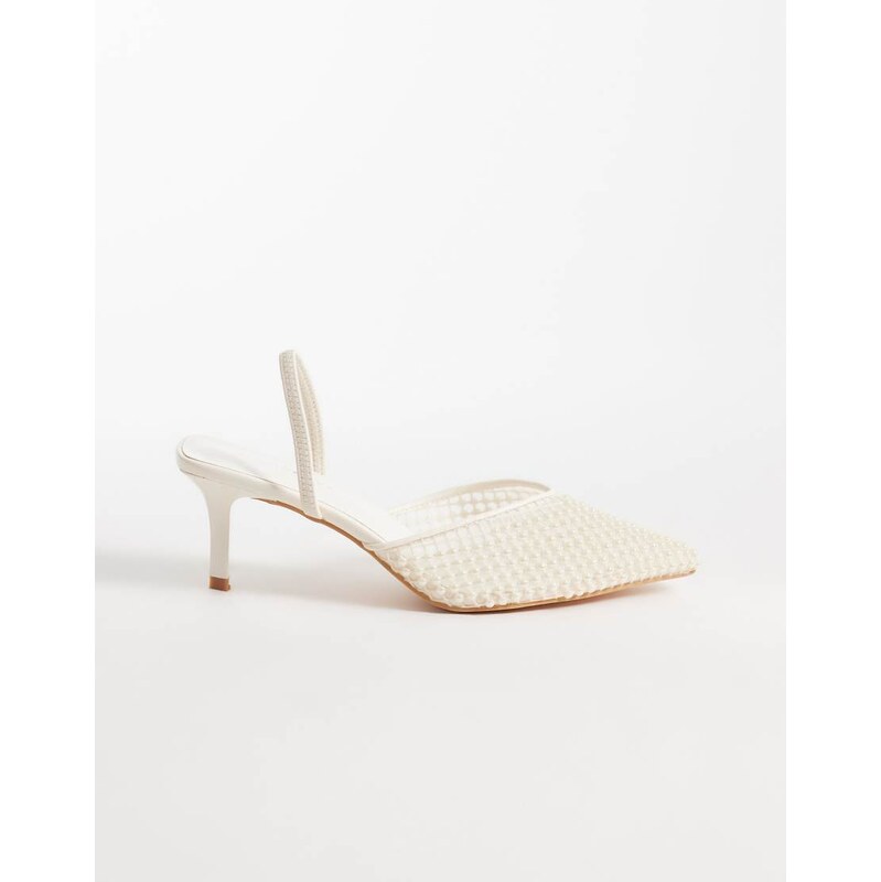 Glamorous kitten heel shoes with pearls in ivory-White 114841273