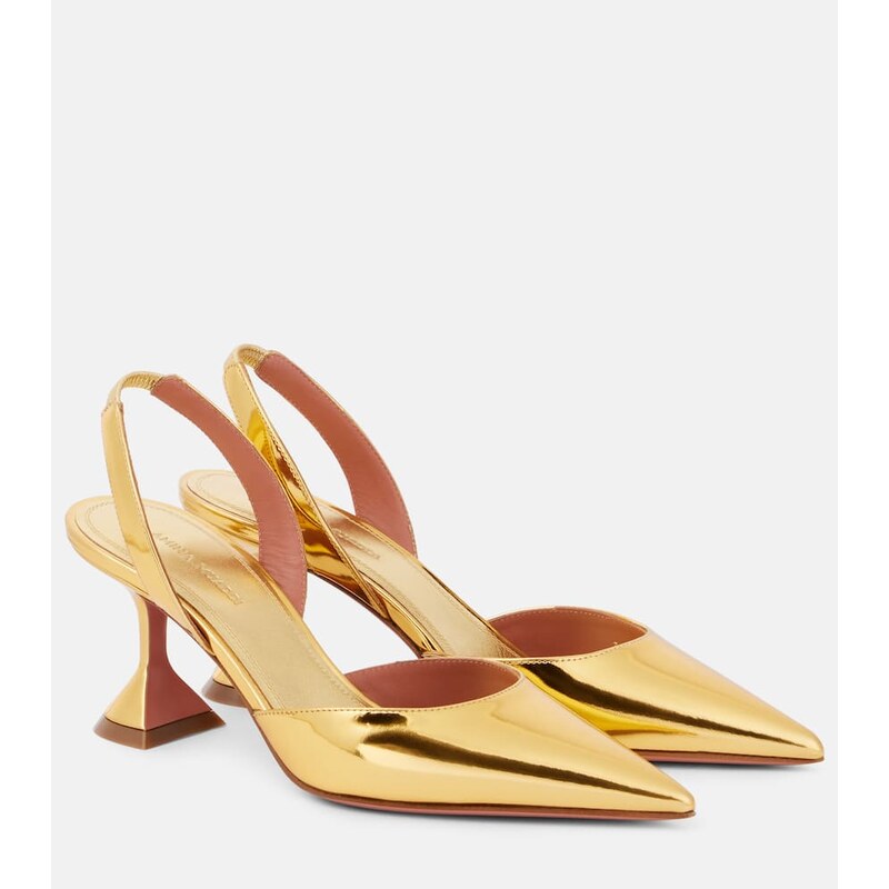 Amina Muaddi Holli 70 mirrored leather slingback pumps