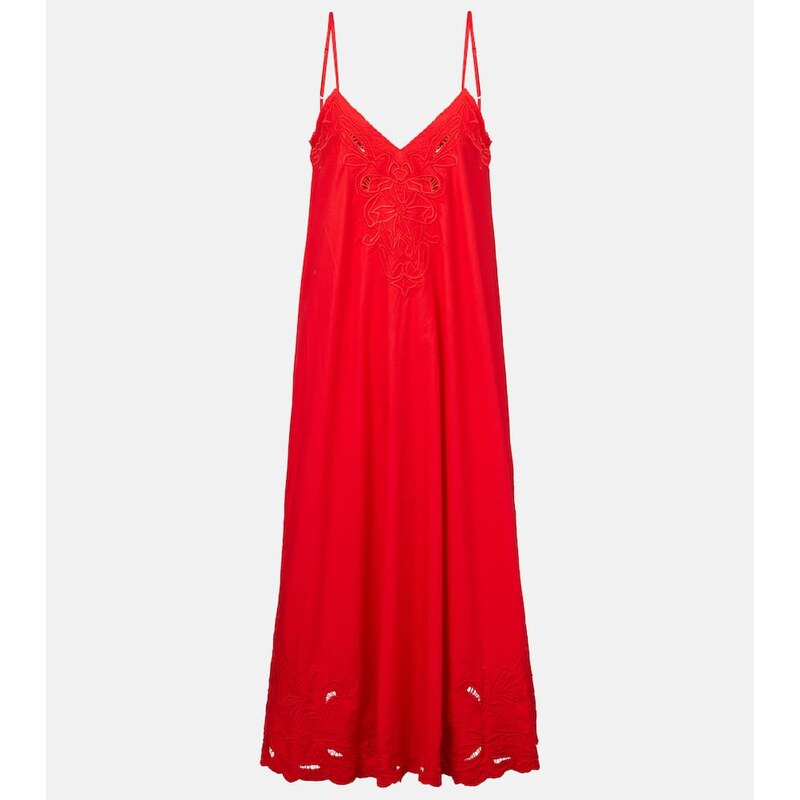 Juliet Dunn Embroidered cotton poplin midi dress