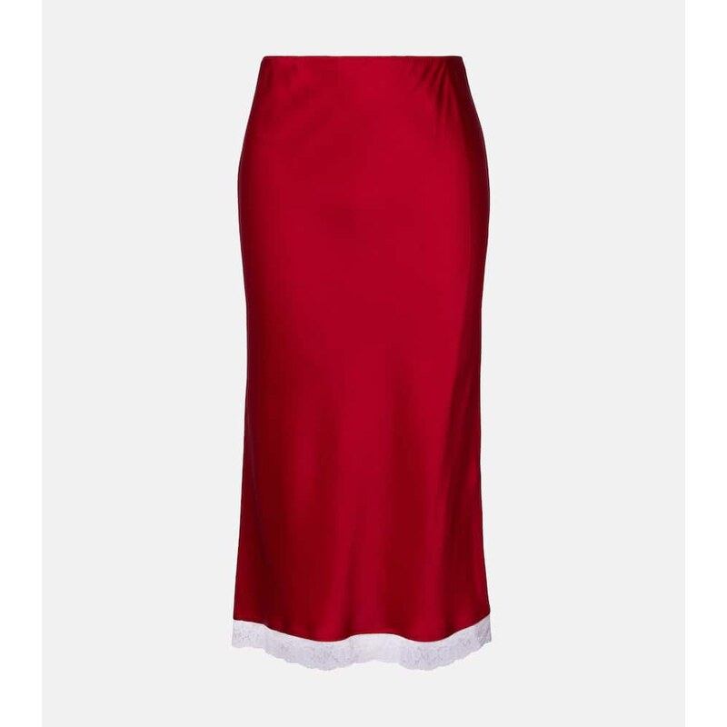 Victoria Beckham Lace-trimmed satin midi skirt