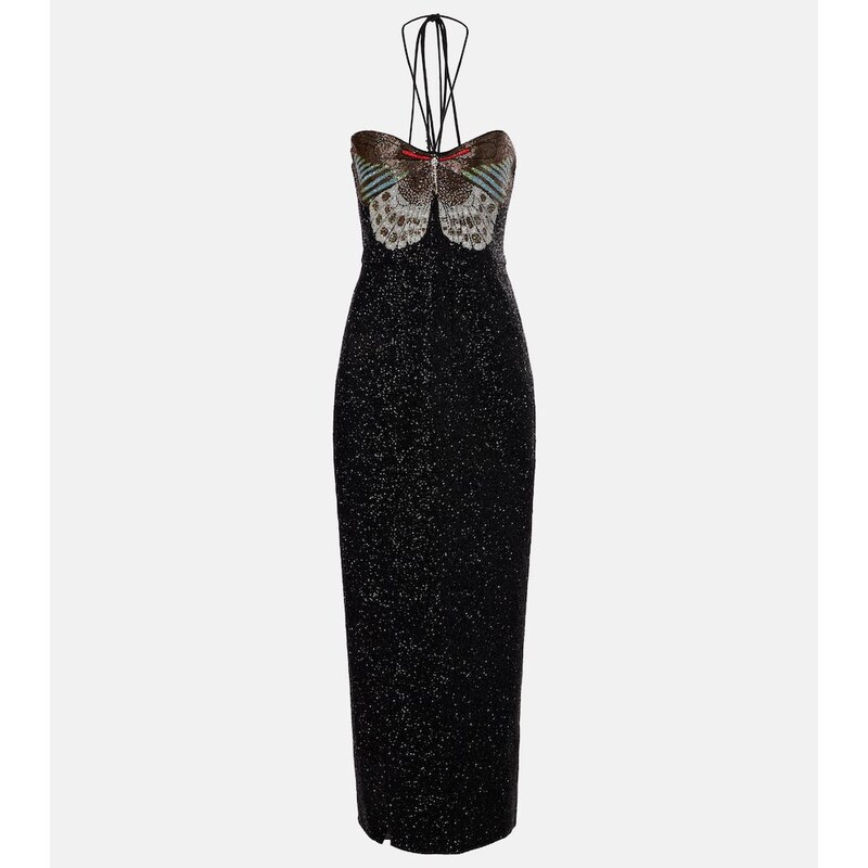 Clio Peppiatt Mariposa embellished halterneck gown