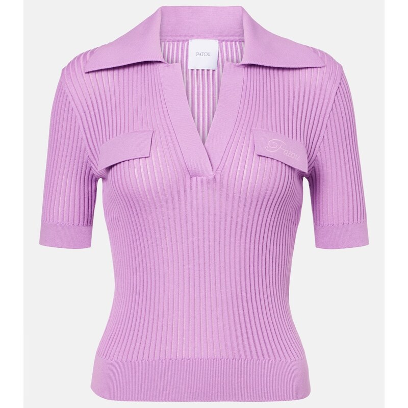 Patou Ribbed-knit cotton polo shirt