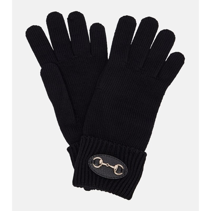 Gucci Horsebit ribbed-knit wool gloves