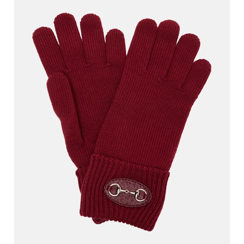 Gucci Horsebit ribbed-knit wool gloves