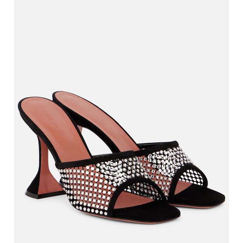 Amina Muaddi Lupita 95 suede-trimmed mesh mules