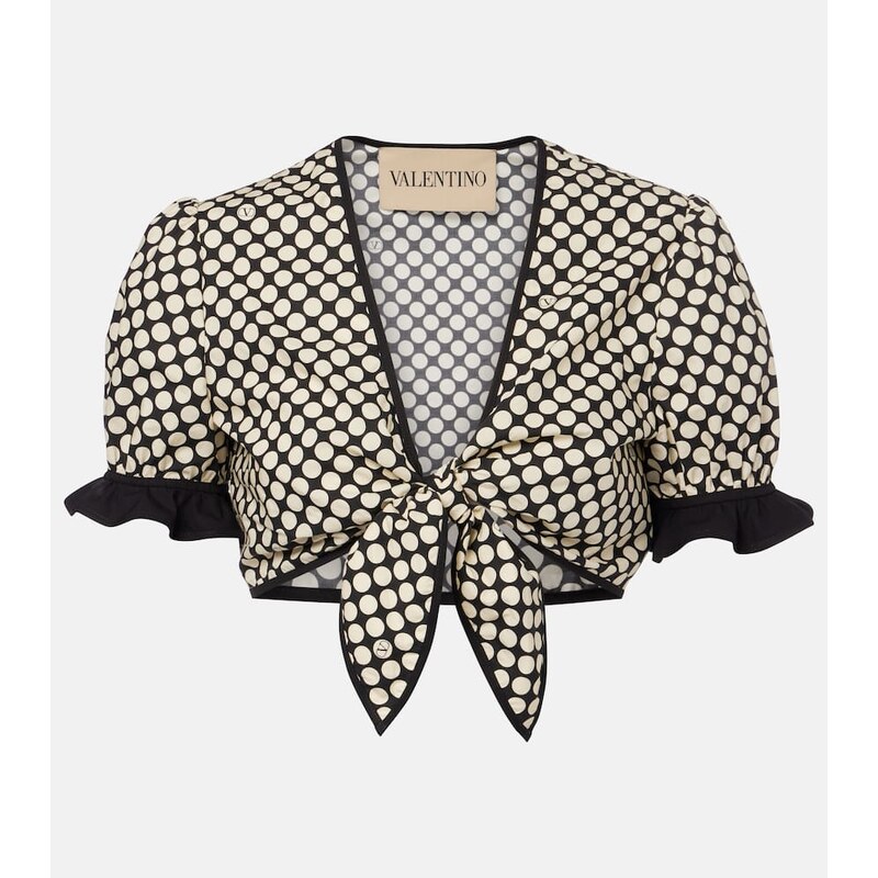 Valentino Plus De Pois cotton poplin crop top
