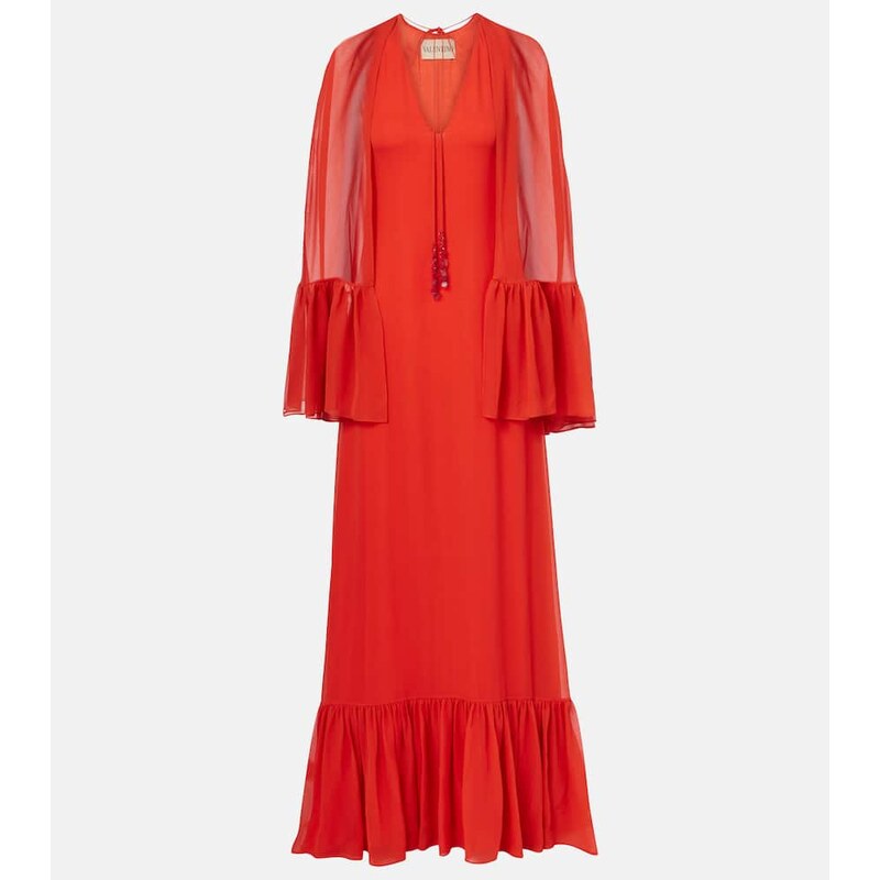 Valentino Caped silk georgette maxi dress