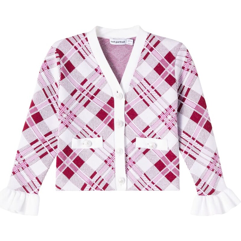 Self-Portrait Kids Ruffled checked cardigan