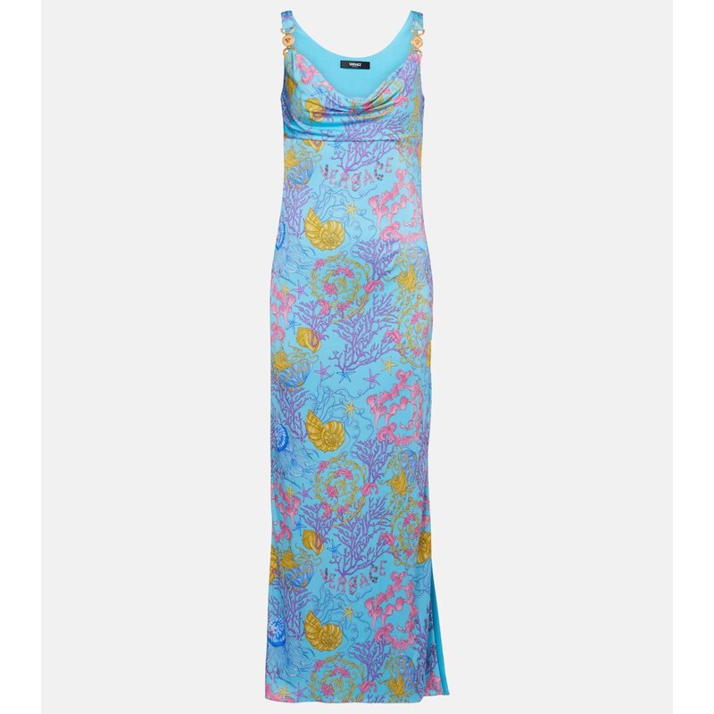Versace Underwater Barocco draped jersey gown