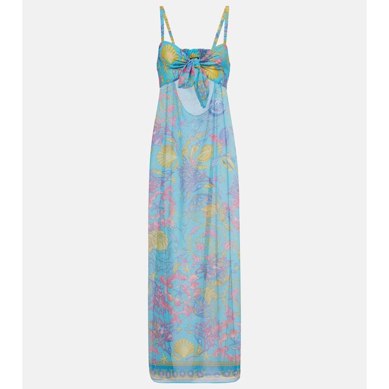 Versace Printed cutout semi-sheer maxi dress