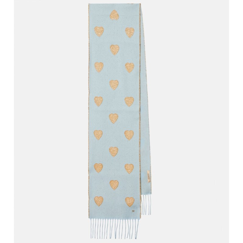 Valentino Heart fringed wool-blend scarf