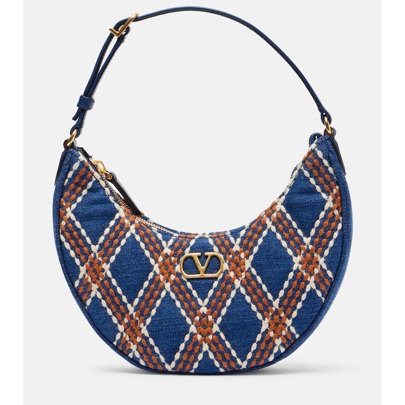 Valentino Garavani Quiltie 67 embroidered denim shoulder bag