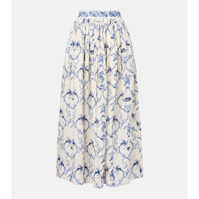 Agua by Agua Bendita Printed high-rise linen maxi skirt