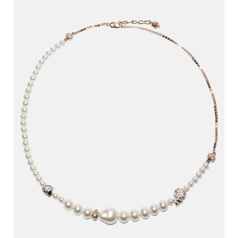 McQueen Skull embellished faux pearl necklace