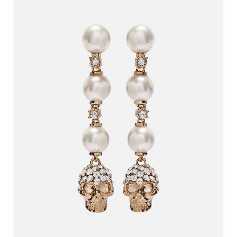 McQueen Skull crystal-embellished drop earrings