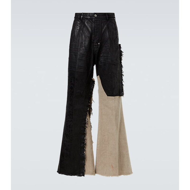 Rick Owens Joris coated distressed wide-leg jeans