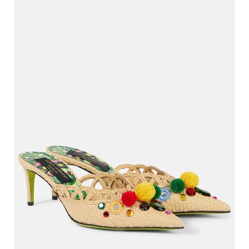 Dolce&Gabbana Pointy 60 embellished raffia mules