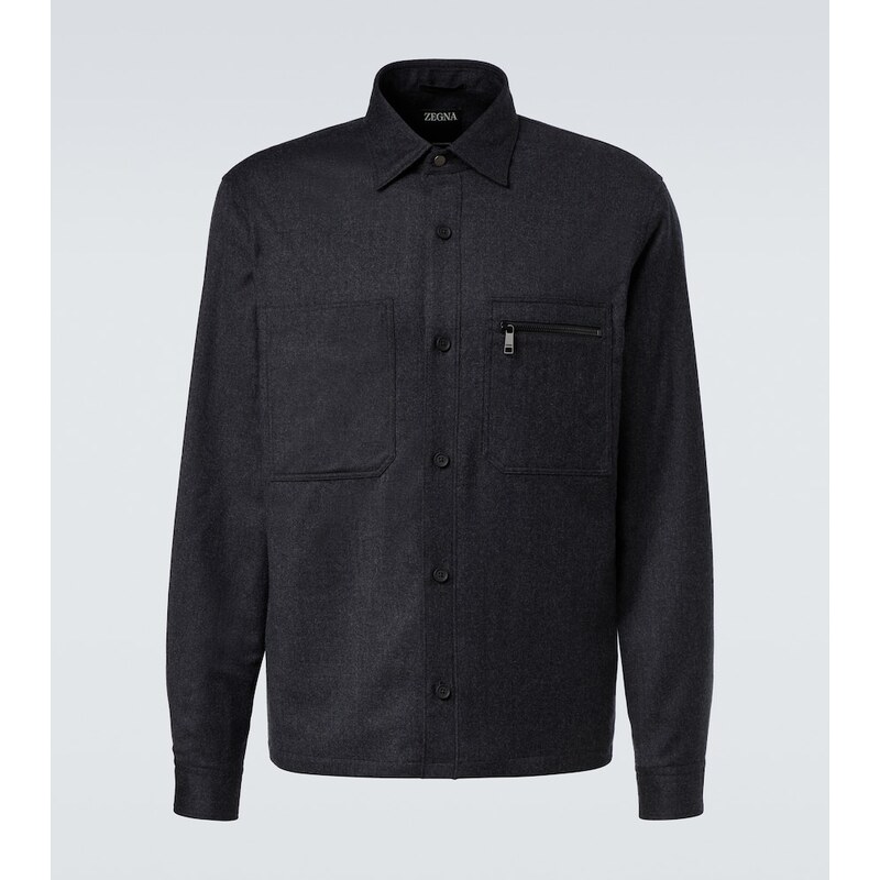 Pánská košilová bunda Zegna Wool overshirt v tmavém šedém odstínu
