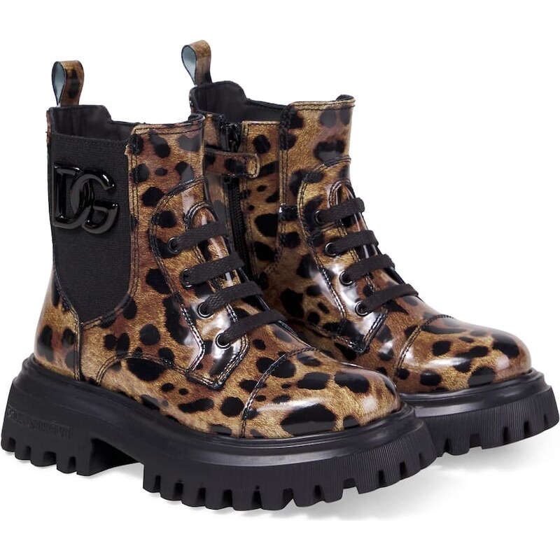 Dolce&Gabbana Kids Leopard-print leather combat boots