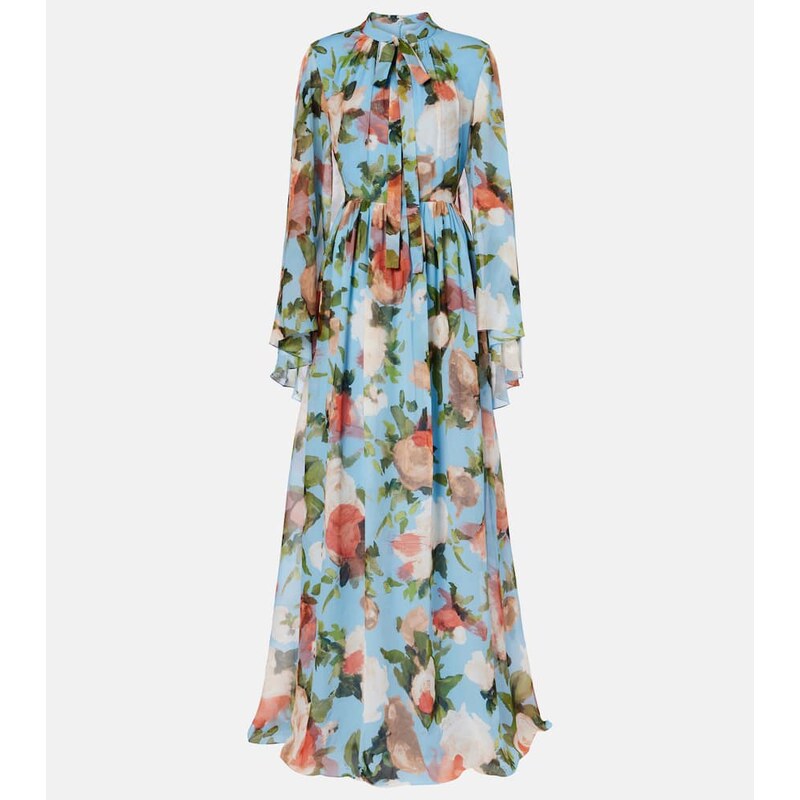 Erdem Caped floral silk voile gown