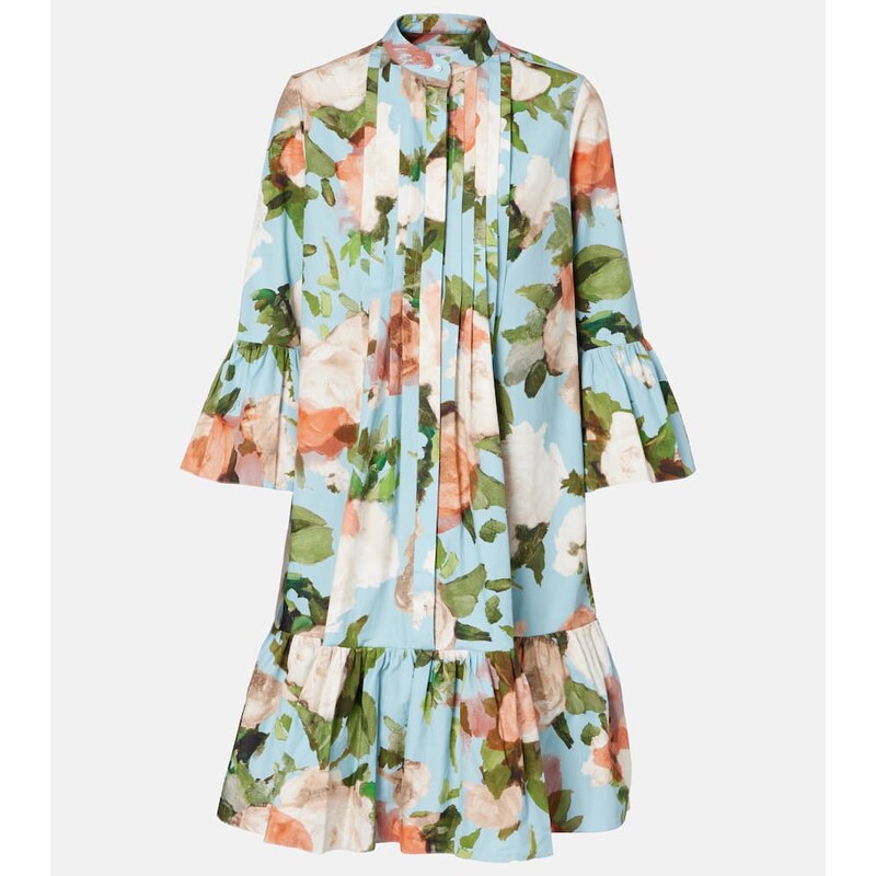 Erdem Floral gathered cotton poplin minidress