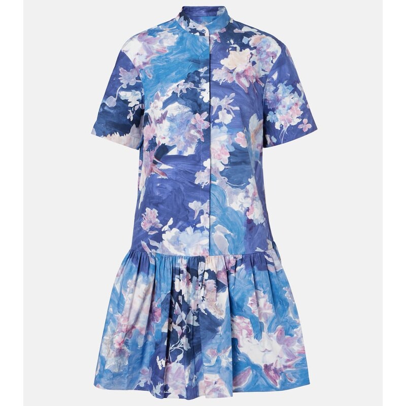 Erdem Floral peplum cotton poplin minidress