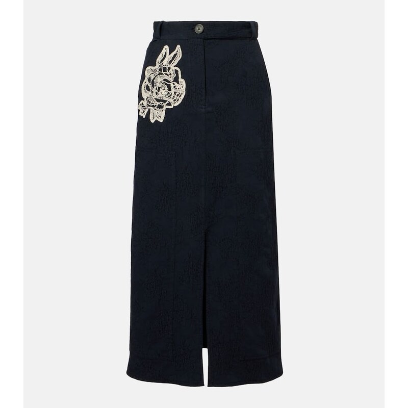 Erdem Floral cotton-blend jacquard midi skirt